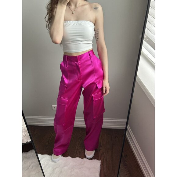 FRAME Magenta Cargo Pants Size 4 – High Rise Utility Trouser Trendy Statement Pa - Picture 4 of 13